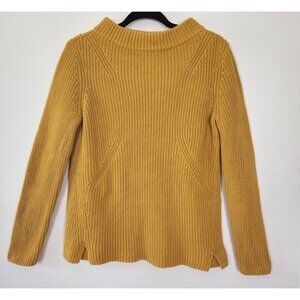 Talbots Chunky Knit 100% Cotton Mustard Yellow Mock Neck Sweater, Med, Academia